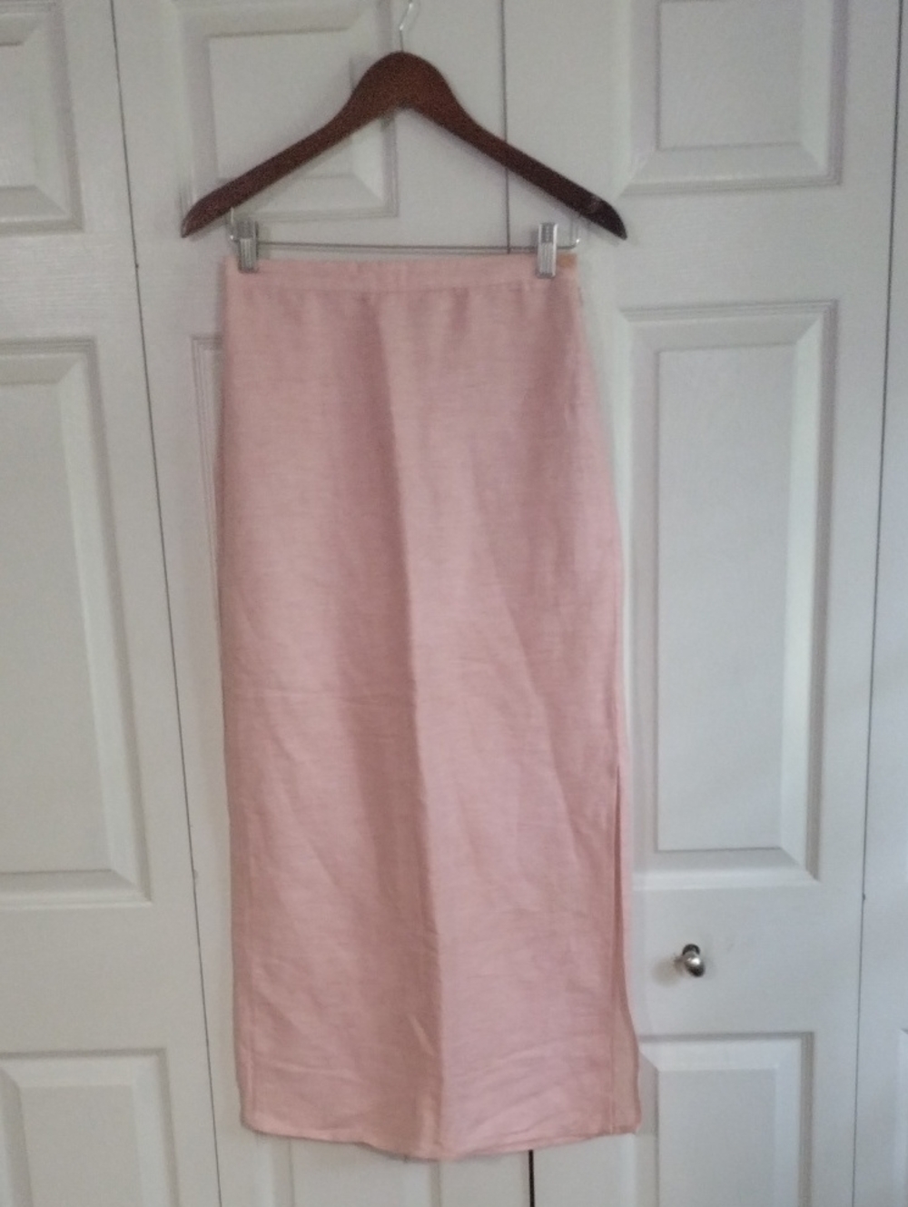 Eileen Fisher Soft Pink Maxi Linen Skirt Size Small Side Zip